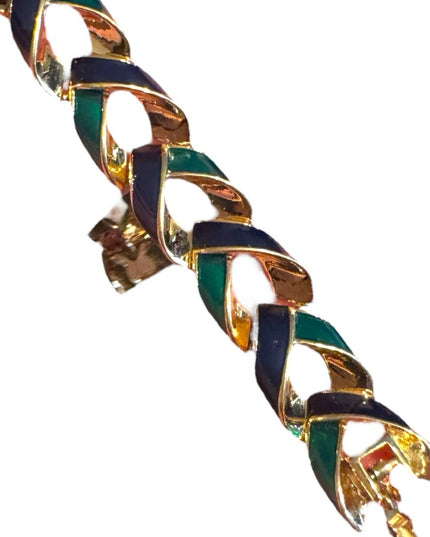 Vintage 1980s D’Orlan Gold plt Blue-Green enamel Chain link Bracelet