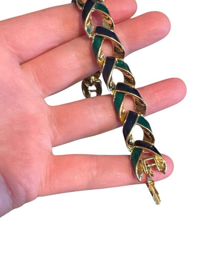 Vintage 1980s D’Orlan Gold plt Blue-Green enamel Chain link Bracelet