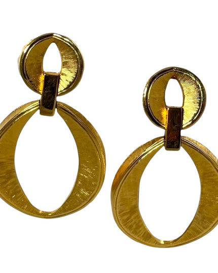 Vintage chunky large D orlan Brushed gold finish geometric clip on earrings