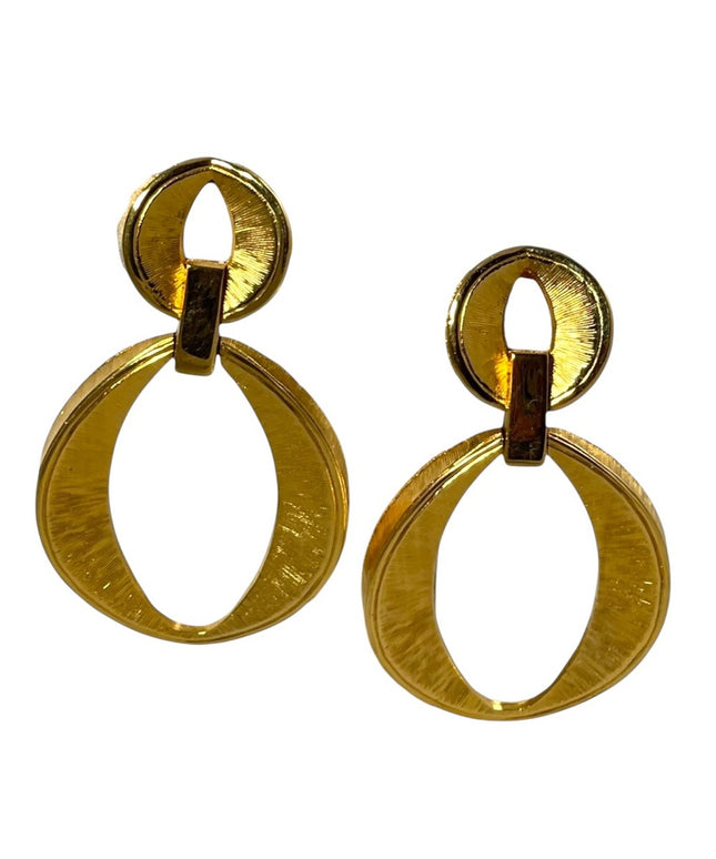 Vintage chunky large D orlan Brushed gold finish geometric clip on earrings