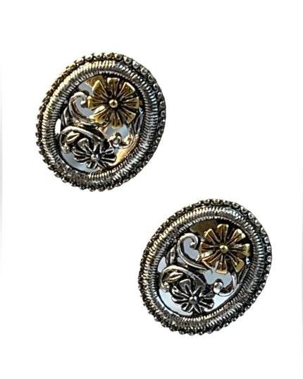 Silver gold tone flower clip on earrings 🌹