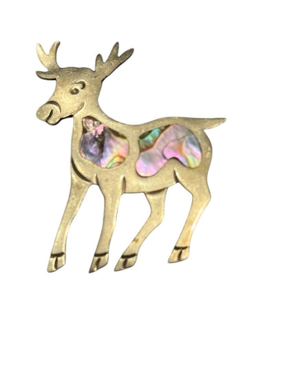 Vintage Mexico Alpaca Abalone Donkey Brooch with Iridescent Inlay