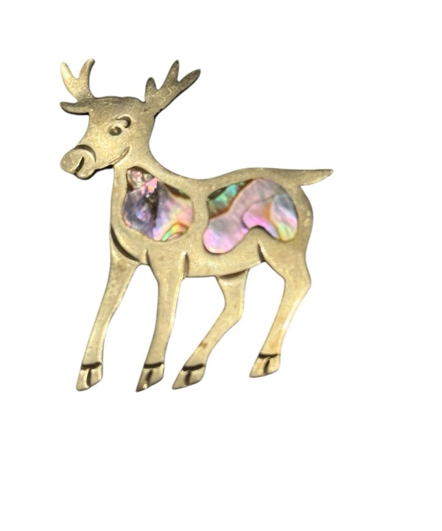 Vintage Mexico Alpaca Abalone Donkey Brooch with Iridescent Inlay