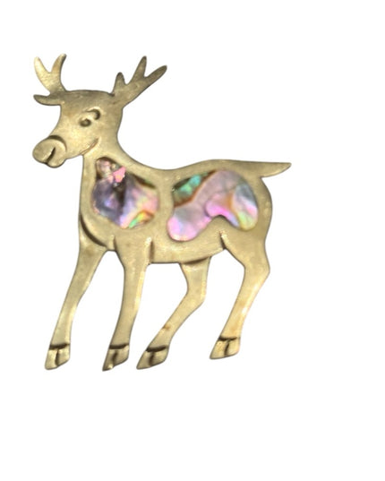 Vintage Mexico Alpaca Abalone Donkey Brooch with Iridescent Inlay