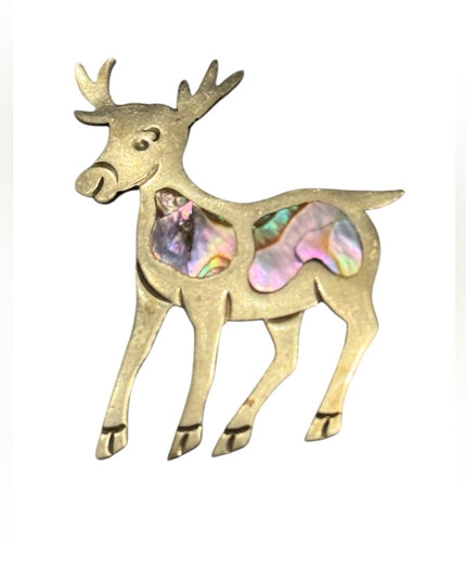 Vintage Mexico Alpaca Abalone Donkey Brooch with Iridescent Inlay