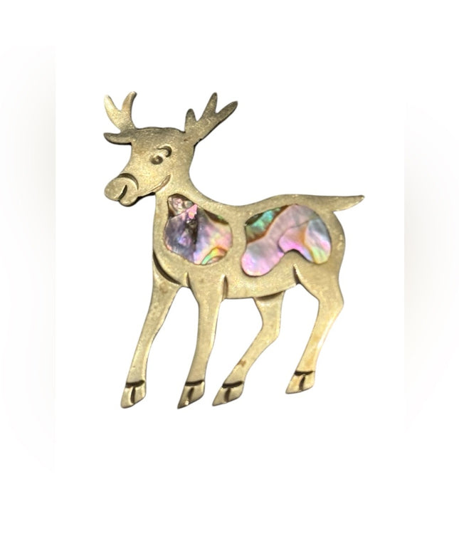 Vintage Mexico Alpaca Abalone Donkey Brooch with Iridescent Inlay