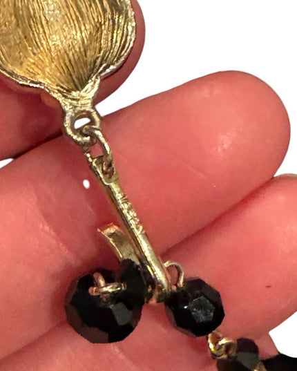 EVintage Japan Faceted Black Glass fancy Mourning Beads 1940s Beaded Necklace