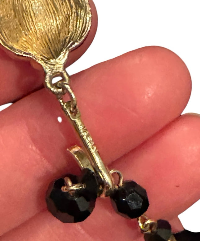 EVintage Japan Faceted Black Glass fancy Mourning Beads 1940s Beaded Necklace