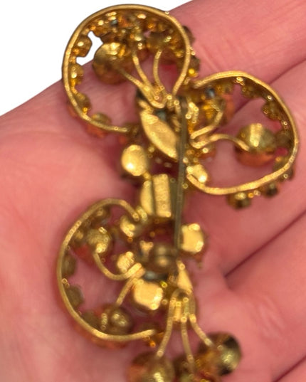 Vintage Triad Gold plate AB Champagne Crystal Iridescent Rhinestone Brooch 1940s