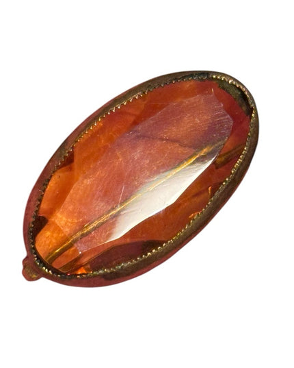Antique Amber glass oval Orange Glass  Brooch 1800s Victorian