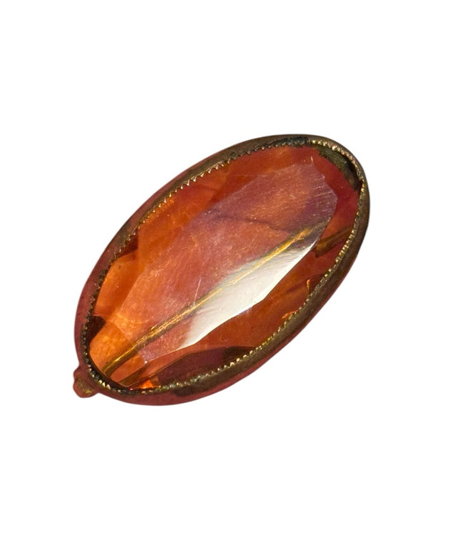 Antique Amber glass oval Orange Glass  Brooch 1800s Victorian