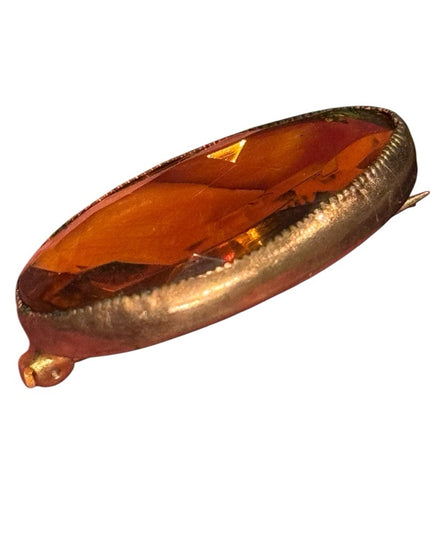 Antique Amber glass oval Orange Glass  Brooch 1800s Victorian