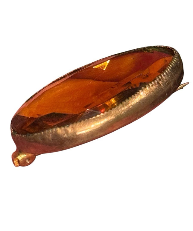 Antique Amber glass oval Orange Glass  Brooch 1800s Victorian