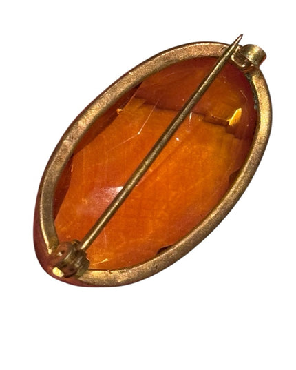 Antique Amber glass oval Orange Glass  Brooch 1800s Victorian