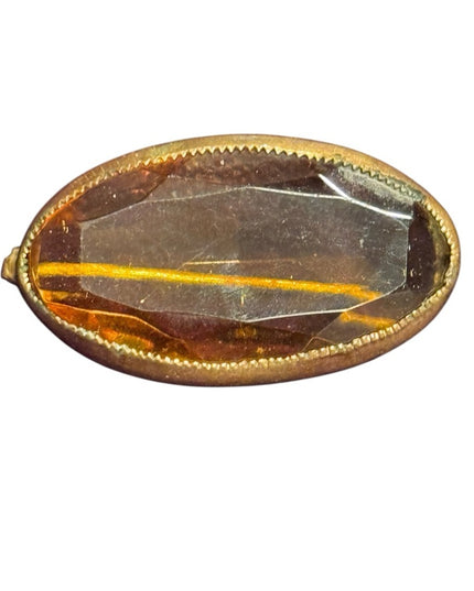 Antique Amber glass oval Orange Glass  Brooch 1800s Victorian