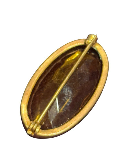 Antique Amber glass oval Orange Glass  Brooch 1800s Victorian