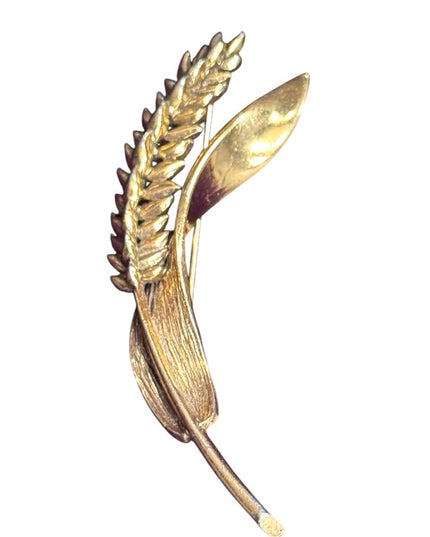 Vintage ZENTALL Gold brassy Leaf wheat Brooch