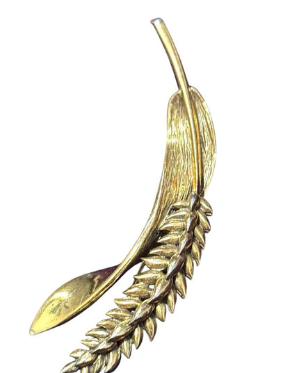 Vintage ZENTALL Gold brassy Leaf wheat Brooch