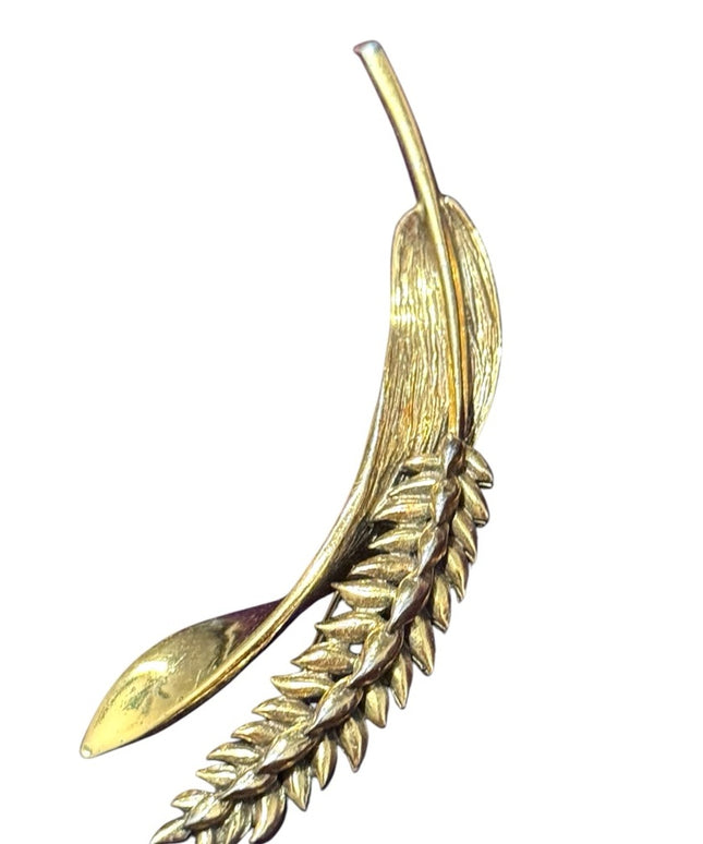 Vintage ZENTALL Gold brassy Leaf wheat Brooch