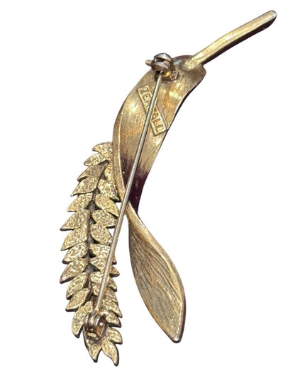 Vintage ZENTALL Gold brassy Leaf wheat Brooch