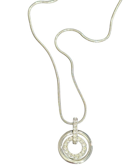 Elegant Vintage Swarovski Authentic Swan Silver Infinity Circle Pendant Necklace