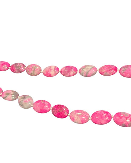 Dyed Crazy Lace Agate Pink and Gray oval Beaded Necklace
