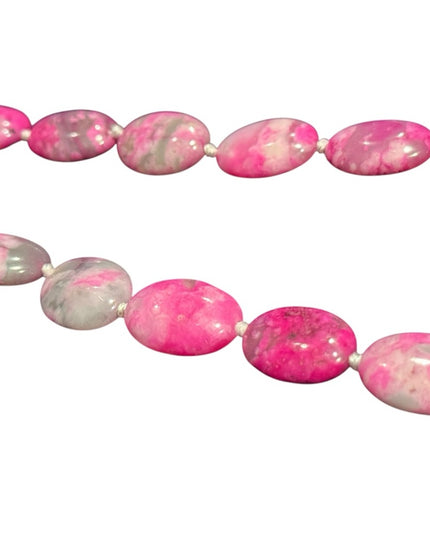 Dyed Crazy Lace Agate Pink and Gray oval Beaded Necklace