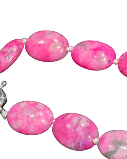 Dyed Crazy Lace Agate Pink and Gray oval Beaded Necklace