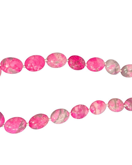 Dyed Crazy Lace Agate Pink and Gray oval Beaded Necklace
