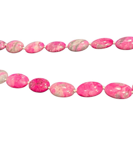 Dyed Crazy Lace Agate Pink and Gray oval Beaded Necklace