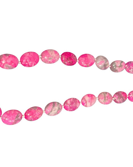 Dyed Crazy Lace Agate Pink and Gray oval Beaded Necklace