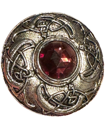 Vintage Scottish Silver Brooch celtic symbol purple faceted glass crystal accent