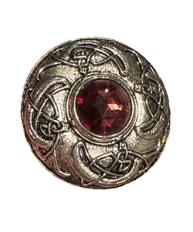 Vintage Scottish Silver Brooch celtic symbol purple faceted glass crystal accent