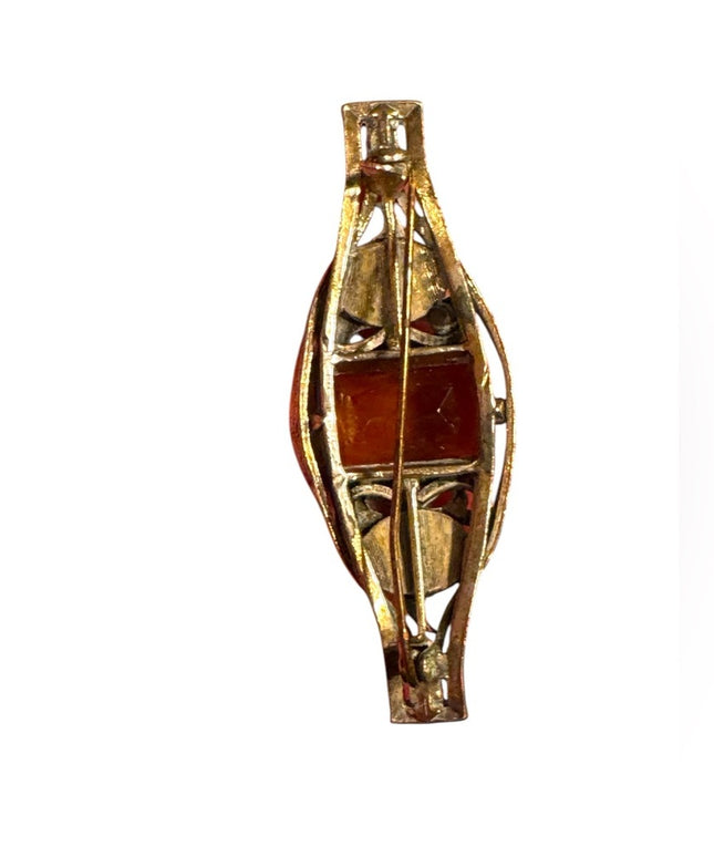 Antique Scottish Silver and Brown glass w agate fancy bar Brooch