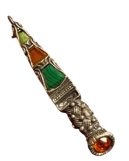 Vintage Scottisn Silver Celtic Brooch with Orange and Green Accents