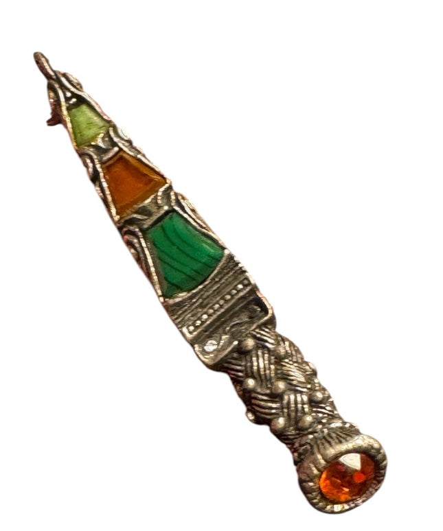 Vintage Scottisn Silver Celtic Brooch with Orange and Green Accents