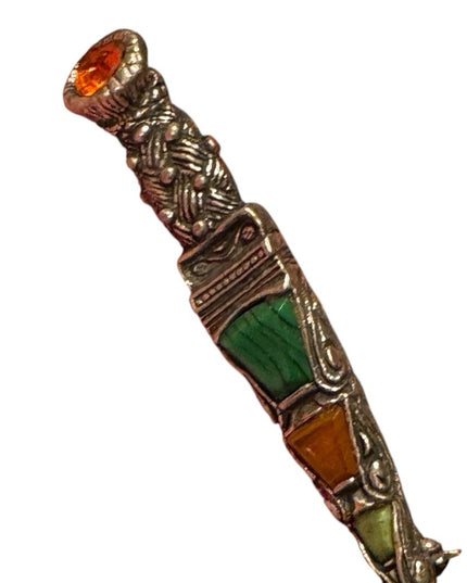 Vintage Scottisn Silver Celtic Brooch with Orange and Green Accents