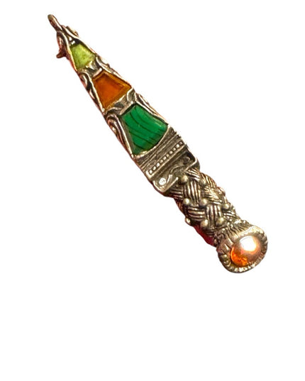 Vintage Scottisn Silver Celtic Brooch with Orange and Green Accents