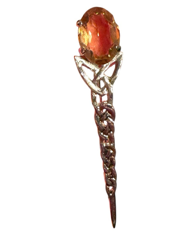 Elegant Vintage Silver Celtic Scottish brooch Glass Gem