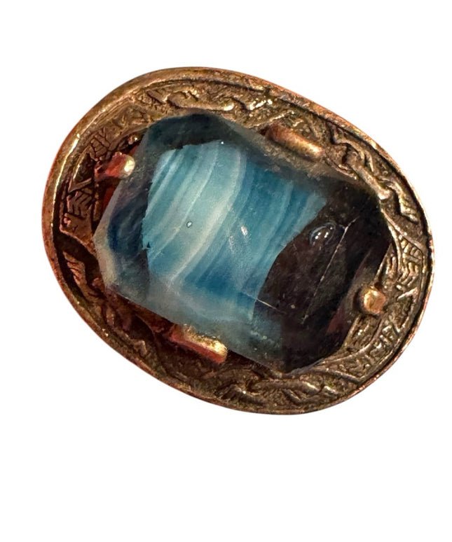 Vintage Celtic Large Glass Blue Stone Celtic Scottish