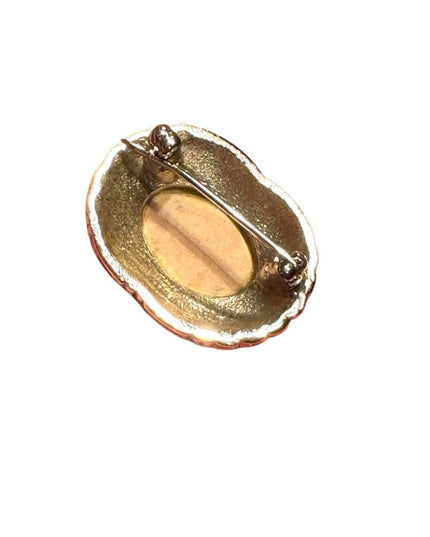 Vintage Red and Green glass Scottish Celtic oval brooch