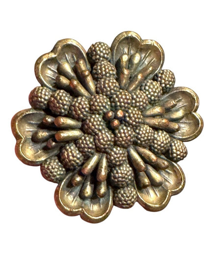 Vintage 1940s A Goodman & Co  Round Floral Button Antiqued Gold Tone