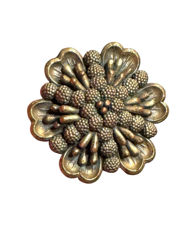 Vintage 1940s A Goodman & Co  Round Floral Button Antiqued Gold Tone