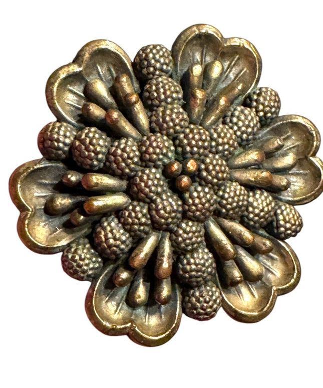 Vintage 1940s A Goodman & Co  Round Floral Button Antiqued Gold Tone