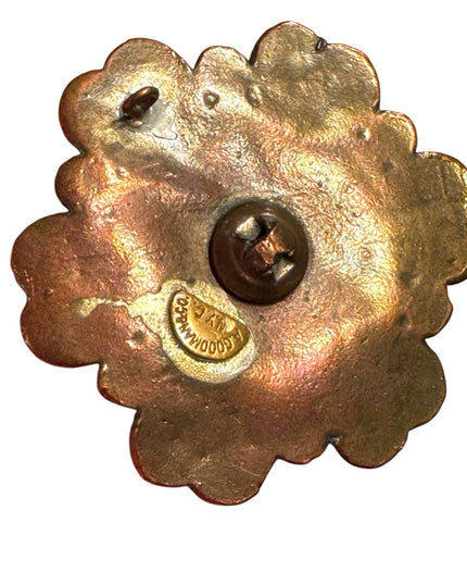 Vintage 1940s A Goodman & Co  Round Floral Button Antiqued Gold Tone