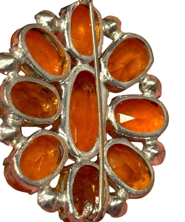 Vintage Czech glass brooch Autumn colored crystals rhinestone Silver finish
