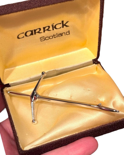 Vintage Carrick Silver plt Scottish Celtic Sword Brooch Boxed kilt pin