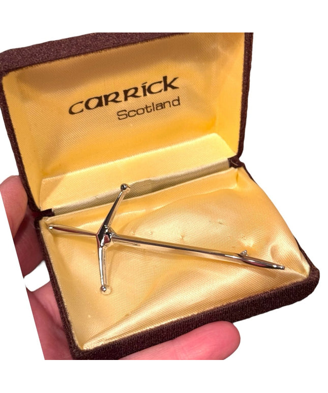 Vintage Carrick Silver plt Scottish Celtic Sword Brooch Boxed kilt pin