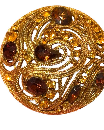 Rare Vintage La Roco Domed Brooch Filigree Citrine topaz Austrian Crystals 1950s