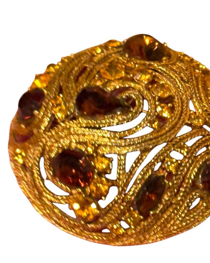 Rare Vintage La Roco Domed Brooch Filigree Citrine topaz Austrian Crystals 1950s